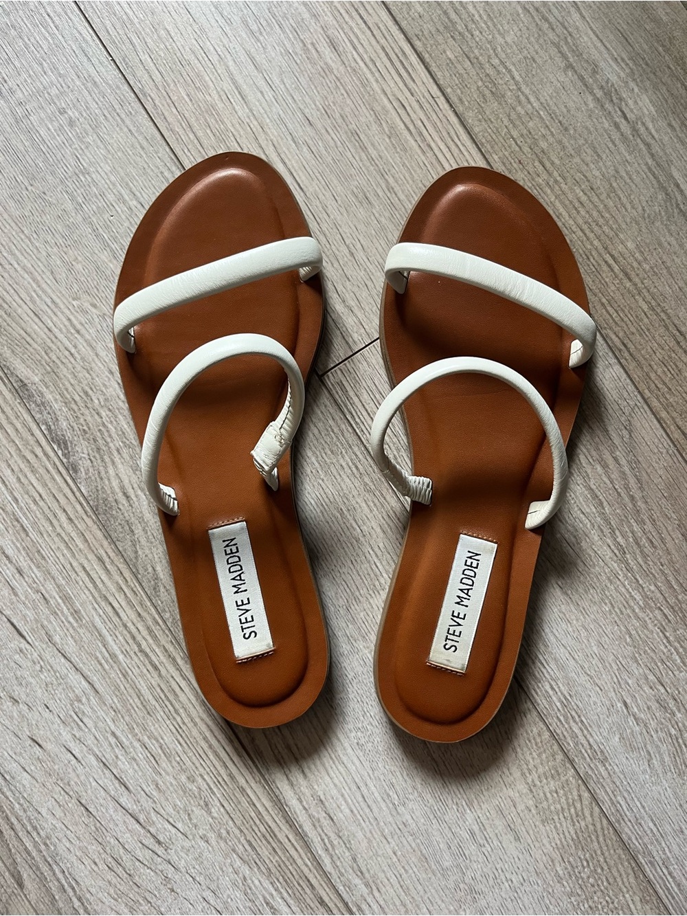 Steve Madden White Strap Brown Footbed Slide Sandals for Women